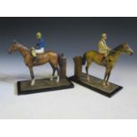 Two Cold Painted Spelter Horse with Jockey Table Lighters. One ear damaged on one and other with
