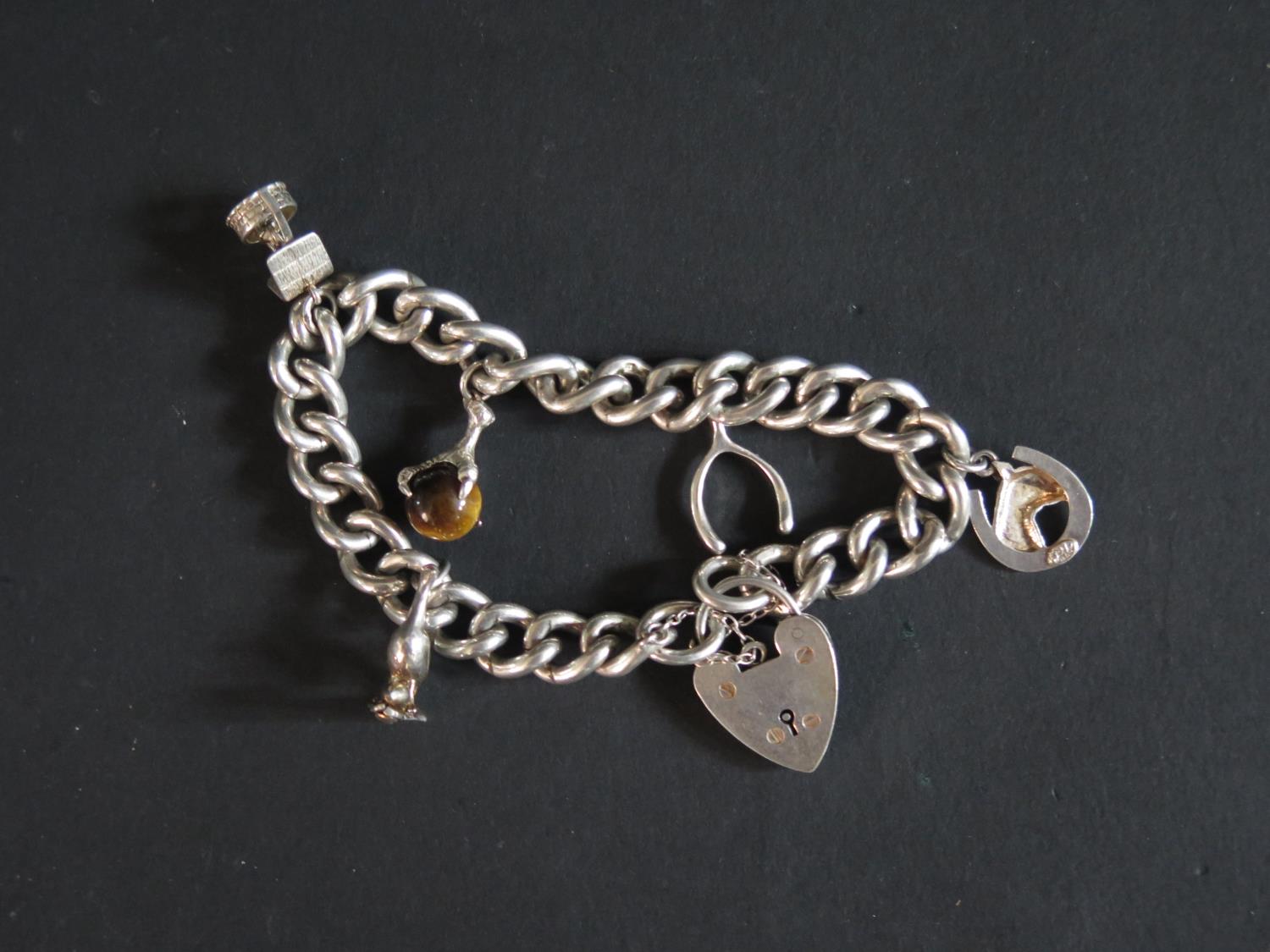 A Silver Curb Link Charm Bracelet, 52g