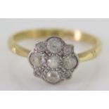 An 18ct Yellow Gold and Platinum White Stone Cluster Ring, size M, 2.7g