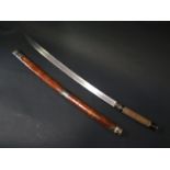 An Antique Asian Sword with shagreen and silver mounts and bamboo scabbard, blade 57.5, 76cm overall