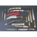 Eight Sheath Knives / Daggers including Japanese tanto in bone scabbard, kukri, jambiya etc.