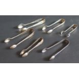 Six Silver Sugar Tongs, 129g