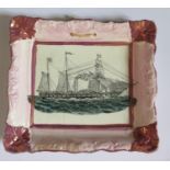 A Samuel Moore Sunderland Lustre Plaque decorated with the paddle steamer TRIDENT. Restored