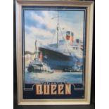 ATLANTIC QUEEN _ Poster of R.M.S. QUEEN MARY, initialled RBH, F&G, 87x60cm