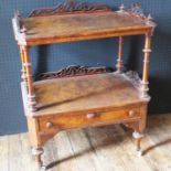 A Victorian Walnut and Strung Two Tier What Not with drawer to base