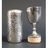 A Sterling Silver Cased Smelling Salts Flask (7cm) and small presentation cup