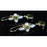 A Pair of Sterling Silver Gilt, Peridot and Blister Pearl Pendant Earrings, 42mm drop