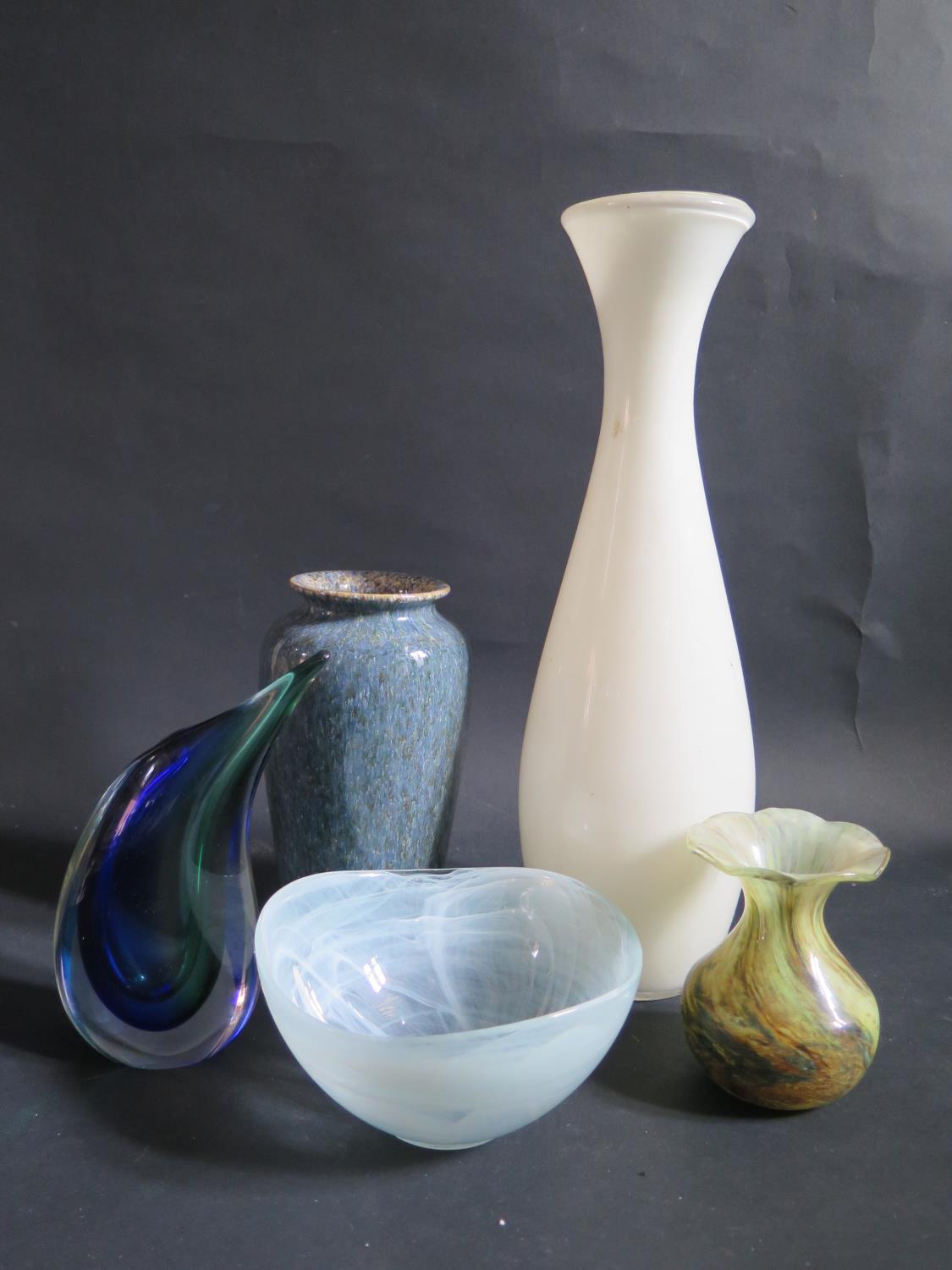 An Isle of Wight Glass Vase, other glass ware and stoneware vase