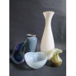 An Isle of Wight Glass Vase, other glass ware and stoneware vase