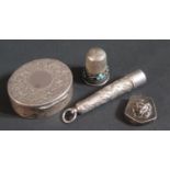 A Victorian Silver and Turquoise Mounted Thimble (one turquoise missing) (London 1893 SF), a