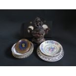 A Set of Four Late Eighteenth Century Saucers, possibly Caughley, two miniatures and Chinese