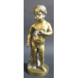 A Georgian Unpatinated Bronze Putto holding a bushel of barley, 23cm