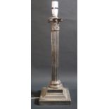 A Large Electroplated Silver Corinthian Column Table Lamp, 49cm to base of fitting