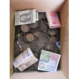 A Box of Old Copper Coins US$ and other notes