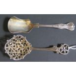 A Victorian Cast Silver Sugar Casting Spoon with pierced foliate decoration, London 1894, William