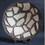 A Val Barry (1937-2018) Large Stoneware Shallow Bowl applied with relief abstract shapes,