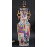 A 19th Century Chinese Cantonese Vase, converted to a lamp, 31.5cm. A/F