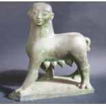 A Bronze Sculpture of a mythical human headed female dog with dugs, 27.5cm