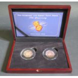 A Cased Limited Edition (1/50) The Guernsey and Jersey Fifty pence 50th Anniversary Gold Proof Pair.