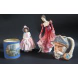 Two Royal Doulton Figurines HN2066 Minuet, HN1798 Lily, Don Quixote character jug and Pratt ware