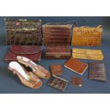 A Collection of Crocodile Skin Handbags etc.