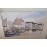 Padstow, signed watercolour, 37x25.5cm, framed & glazed