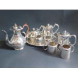 Electroplated Silver Tea Ware including tray silver napkin ring and plated cutlery