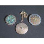 Two Mexican Silver Brooch Pendants and Mexican silver pendant on chain