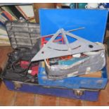 A Tool Chest and Contents of square edges, saws, plane, etc., one other steel tool box with hinges