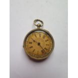 A Damaged 18ct Gold Ladies Fob Watch, back loose, inner cover not gold, with running Girardin