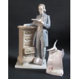 A Large Llladro Porcelain figure of a standing gentleman reading (33.5cm) and Lladro Society plaque