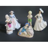 Royal Worcester Friday's Child, Polly Put The Kettle On, Little Boy Blue (hairline to base), Fiona