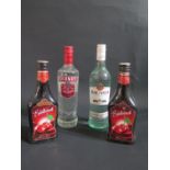 Bottle of Bacardi, Smirnoff and two cherry liquor