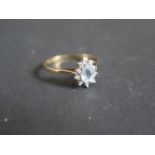 A 9ct Gold, Aquamarine and Diamond Ring, size R, 2g