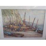 Mary Williams (attrb.), Fishing Boats on The Beach at Beer, watercolour, 38x27cm, framed & glazed