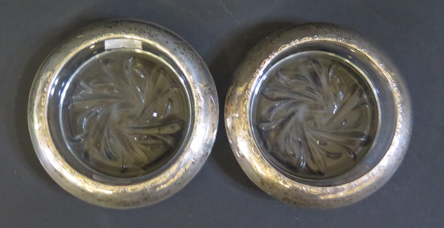 A Pair of Loaded Silver Candlesticks (8cm) and pair of sterling silver mounted glass ashtrays - Image 2 of 2