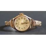 A Vertex 9ct Gold Ladies Wristwatch with plated strap, running