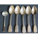 A George III Silver Salt Spoon and five Victorian silver teaspoons, 114g