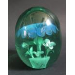 A Victorian Glass Sulphide Dump with multiple flowers and central blue flower, 12.5cm high