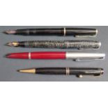 A Collection of Parker Pens including Vacumatic, Duofold, 51 and propelling pencil