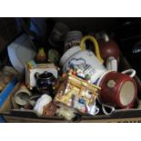A Box of Odd Ceramics etc. and another box of oddments including a Satnav, playing cards, watches