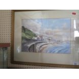 M.J. Hilsdon, Lyme Regis Seafront, watercolour, 37x25.5cm, framed & glazed