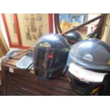 Two Motorbike Helmets, two solar chargers and two golf clubs