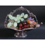 A Walker & Hall Electroplated Silver Swing Handled Basket and contents of polished agate and other