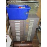 Two Steel Multi Drawer Filing Units, ammo box and box of paints