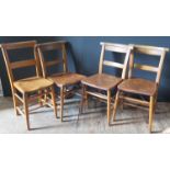 A Set of Three Elm Seated School Chairs and one matched