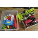 A Marx Hi-Lift Loader and Tonka 2450 Tractor and plastic train set with accessories