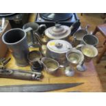 Selection Of Silver Plated Ware & Pewter Beer Mugs