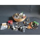 A Selection of Oddments including pewter doll's house tea set etc. pocket barometer, etc.