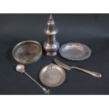 A Maltese Sterling Silver Coin Spoon (29), .830 silver pin dish (41) and plated wear